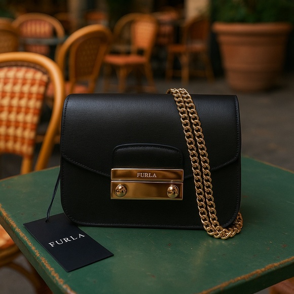 Authentic Furla Julia Mini Bag – Classic Black Leather Crossbody Bag $328